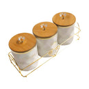 Abstract Print Ceramic Canister Set of 3 Pcs with Wooden Lid and Stand 650 ml