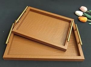 Deco Coffee Leather Rectangular Dining Table Serving Tray for Home & Kitchen Set of 2 Pcs 41*28 cm33