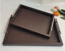 Deco Brown Leather Rectangular Dining Table Serving Tray for Home & Kitchen Set of 2 Pcs 41*28 cm33*