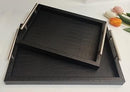 Deco Dark Brown Leather Rectangular Dining Table Serving Tray for Home & Kitchen Set of 2 Pcs 41*28