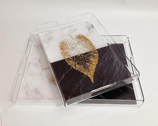 Acrylic Abstratc Pattern Serving Tray Set of 2 Pcs 36.5*26.5*4 cm/ 32.5*22.5*4 cm