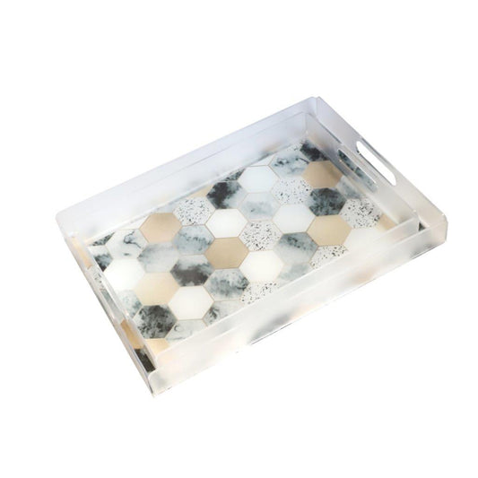 Acrylic Abstratc Pattern Serving Tray Set of 2 Pcs 36.5*26.5*4 cm/ 32.5*22.5*4 cm