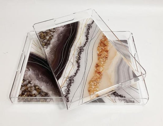 Acrylic Abstratc Pattern Serving Tray Set of 2 Pcs 36.5*26.5*4 cm/ 32.5*22.5*4 cm