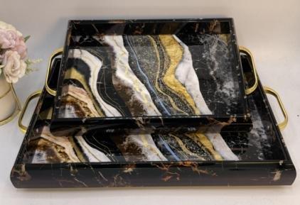 Deco Abstract Pattern Acrylic Serving Tray Set of 2 Pcs