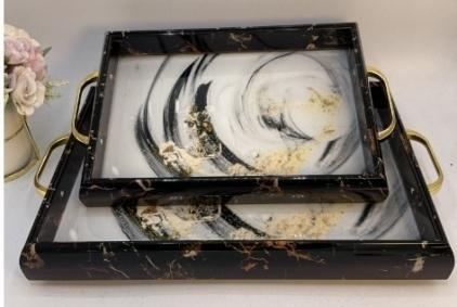 Deco Abstract Pattern Acrylic Serving Tray Set of 2 Pcs (check Material) 41*28 cm33*23 cm