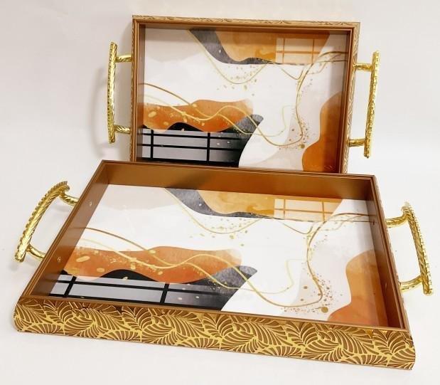 Deco Abstract Pattern Acrylic Serving Tray Set of 2 Pcs (check Material) 41*28 cm33*23 cm