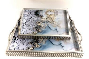 Deco Abstract Pattern Acrylic Serving Tray Set of 2 Pcs (check Material) 41*28 cm33*23 cm