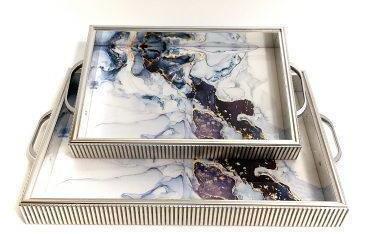 Deco Abstract Pattern Acrylic Serving Tray Set of 2 Pcs 41*28 cm/33*23 cm