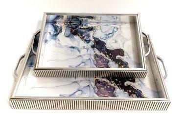 Deco Abstract Pattern Acrylic Serving Tray Set of 2 Pcs (check Material) 41*28 cm33*23 cm