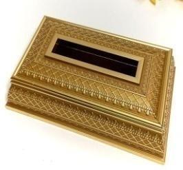 Rectangular Gold Engraved Deco Facial Tissue Box Dispenser Napkin Holder 24.5*14*6.5 cm