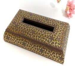 Rectangular Brown Engraved Deco Facial Tissue Box Dispenser Napkin Holder 24.5*14*6 cm