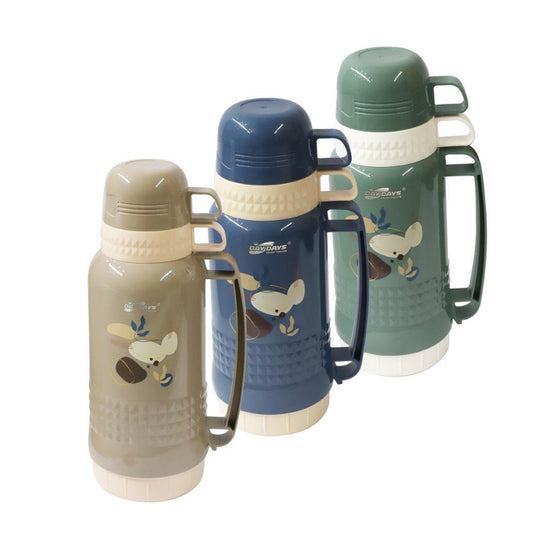 ترمس حراري محمول معزول بالفراغ متعدد الألوان من البلاستيك للسفر بسعة 1.8 لتر