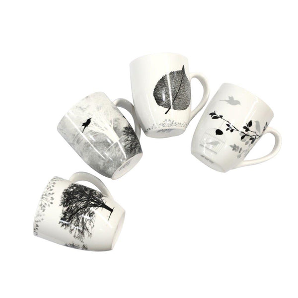 Bone China Ceramic Coffee Mug Decal Mug with Silicone Lid Abstract Print 360 ml