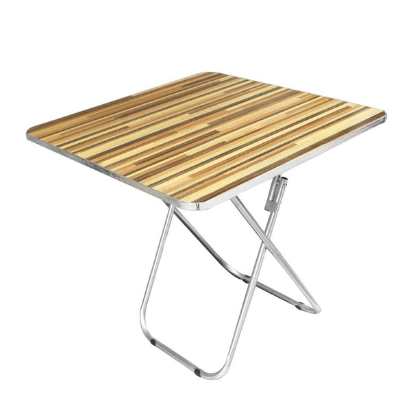 Bamboo Top Metal Stand Round Folding Table Trestle for Outdoor Picnic 70*70 cm