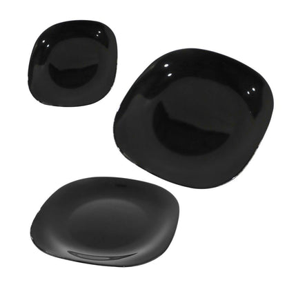 طقم عشاء سيراميك أسود سادة مكون من 18 قطعة مع أطباق عشاء وأوعية وأدوات تقديم الطعام طقم عشاء 18 قطعة