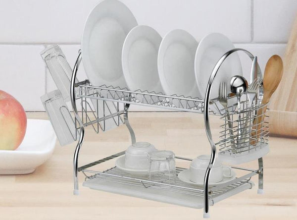 Kitchen Storage Chrome Dish Rack 2 Tier Cutlery Storage Organizer 41.5*38.5*26 cm