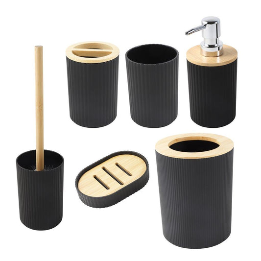 Black Bathroom Accessories Soap Dispenser Toothbrush Holder Set of 6 Pcs 24.5*19.5/37*10/16.5*7.5 cm