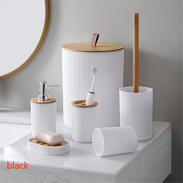 Black Bathroom Accessories Soap Dispenser Toothbrush Holder Set of 6 Pcs 24.5*19.5/37*10/16.5*7.5 cm