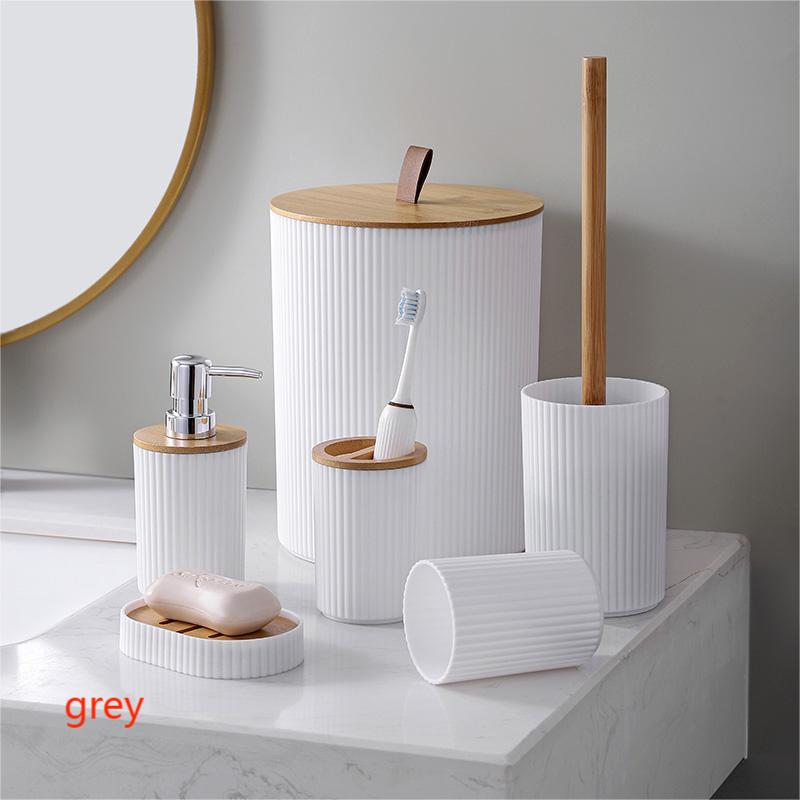 Grey Bathroom Accessories Soap Dispenser Toothbrush Holder Set of 6 Pcs 24.5*19.5/37*10/16.5*7.5 cm