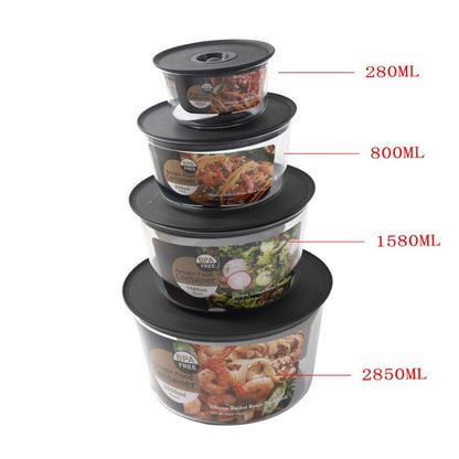 Multipurpose Clear Colour BPA Free Plastic Storage Box Food Container Set of 4 Pcs 2850 ml+1580 ml+800 ml+280 ml Diameter 21.9*12.8cm