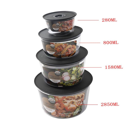 Multipurpose Clear Colour BPA Free Plastic Storage Box Food Container Set of 4 Pcs 2850 ml+1580 ml+800 ml+280 ml Diameter 21.9*12.8cm