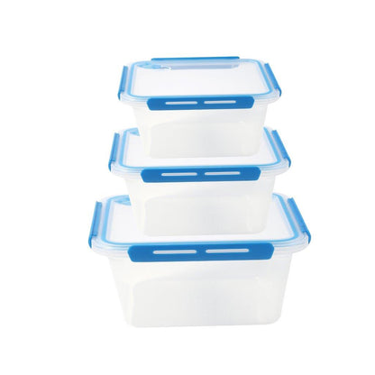 Multipurpose Clear Plastic Clip Lock Lunch Box Storage Box Food Container Set of 3 Pcs 850 ml/600 ml/400 ml 15.5x12x9.6cm /15.5x12x6.9cm / 15.5x12x4.8cm