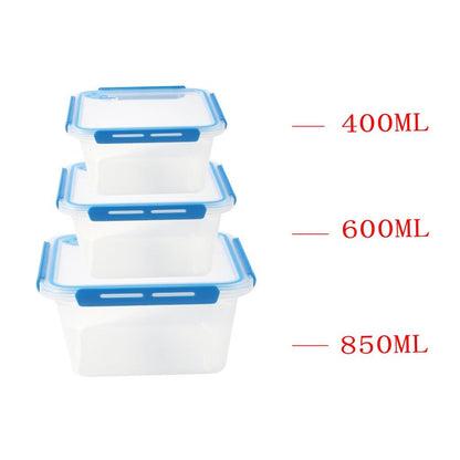 Multipurpose Clear Plastic Clip Lock Lunch Box Storage Box Food Container Set of 3 Pcs 850 ml/600 ml/400 ml 15.5x12x9.6cm /15.5x12x6.9cm / 15.5x12x4.8cm