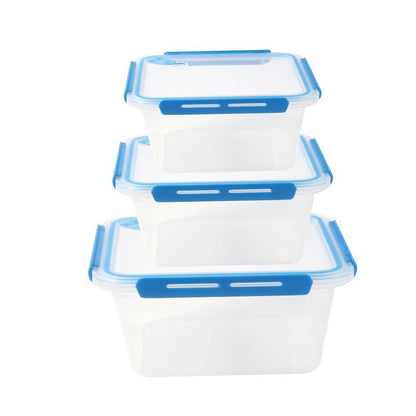 Multipurpose Clear Plastic Clip Lock Lunch Box Storage Box Food Container Set of 3 Pcs 16x16x12.2cm 1650 ml/ 16x16x7.8cm 1000 ml/16x16x4.8cm 550 ml