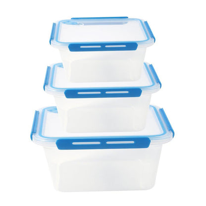 Multipurpose Clear Plastic Clip Lock Lunch Box Storage Box Food Container Set of 3 Pcs 23.5x16x9.7cm 2000 ml/23.5x16x7cm 1400 ml/ 23.5x16x4.8cm 900 ml