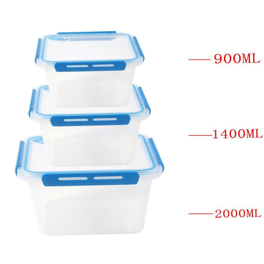 Multipurpose Clear Plastic Clip Lock Lunch Box Storage Box Food Container Set of 3 Pcs 23.5x16x9.7cm 2000 ml/23.5x16x7cm 1400 ml/ 23.5x16x4.8cm 900 ml