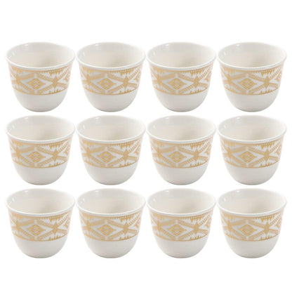Ceramic Coffee Cawa Shafee Cup Set of 12 Pcs Abstract Design 6.5*5 cm 75 ml