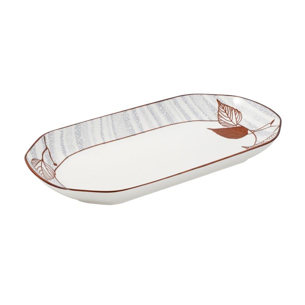 White Floral Pattern Ceramic Oval Serving Plate Serveware Dinnerware 33 cm