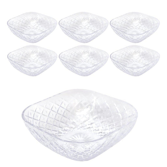 Clear Engraved Pattern Dish Bowl and Glass Serving Bowl Set of 7 Pcs 20*8cm 
10*5.5cm