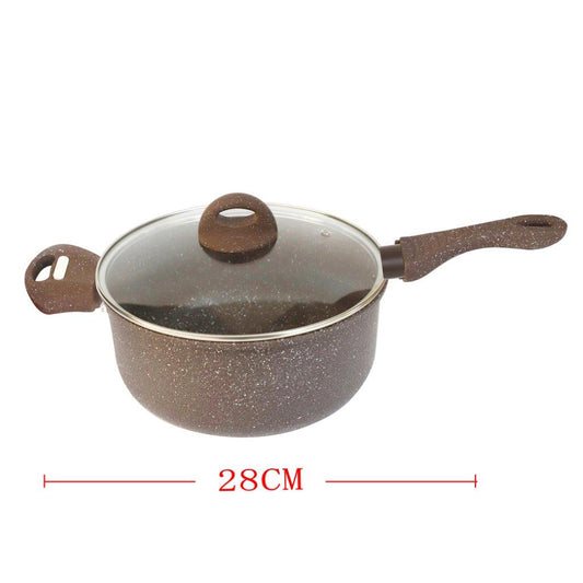 Brown Granite Non Stick Marble Coated Die Cast Aluminium Saucepan with Lid  Induction Silicone Handle  28 cm