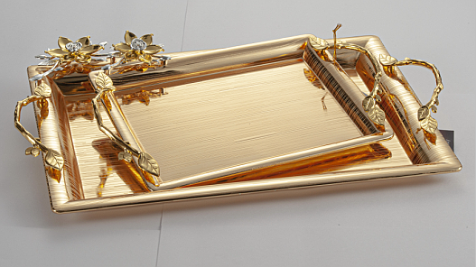 Deco Gold Rectangular Serving Tray Set of 2 Pcs
