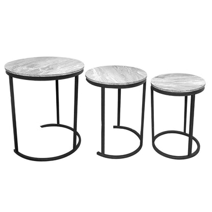 Metal Marbletop Abstract Design Round Side Table Set of 3 53*46*46/48*37*37/44*30*30 cm