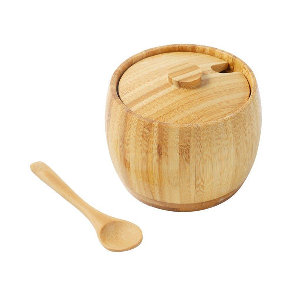 Bamboo Sugar Pot with lid and Spoon 9.5*7 cm