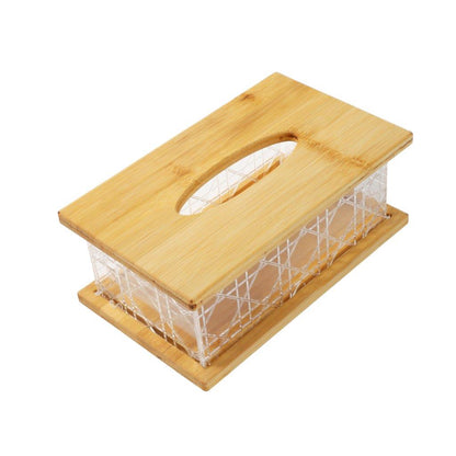 Premium Quality Abstract Design Bamboo Rectangular Tissue Box Napkin Holder 14.2*22*8.5 cm