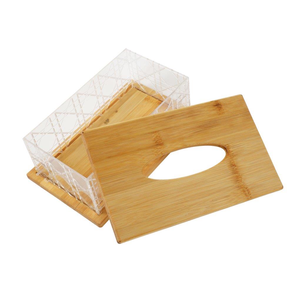 Premium Quality Abstract Design Bamboo Rectangular Tissue Box Napkin Holder 14.2*22*8.5 cm