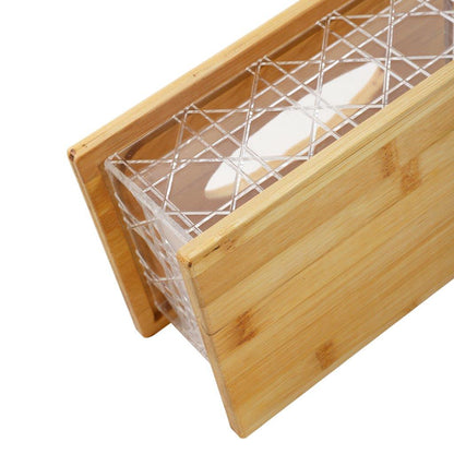 Premium Quality Abstract Design Bamboo Rectangular Tissue Box Napkin Holder 14.2*22*8.5 cm