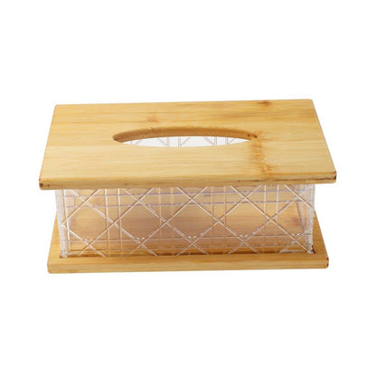 Premium Quality Abstract Design Bamboo Rectangular Tissue Box Napkin Holder 14.2*22*8.5 cm