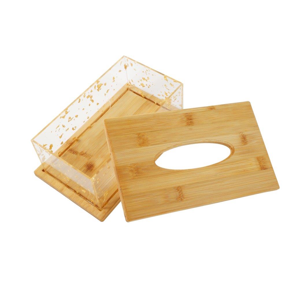 Premium Quality Abstract Design Bamboo Rectangular Tissue Box Napkin Holder 23*14*19 cm