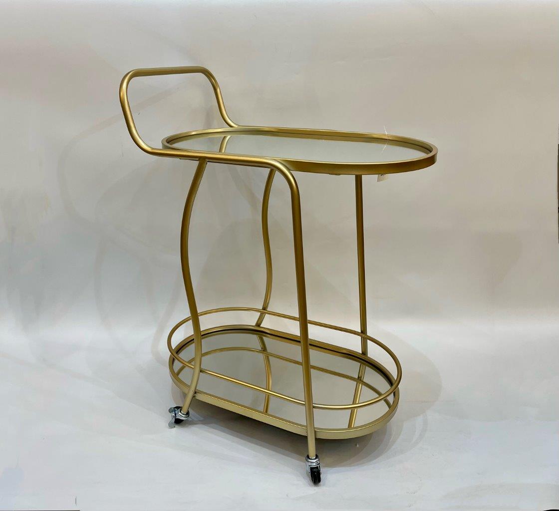 Glass and Metal 2 Tier Serving Cart Coffee Table with Wheels 58*37.5*80 cm
