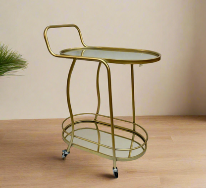 Glass and Metal 2 Tier Serving Cart Coffee Table with Wheels 58*37.5*80 cm