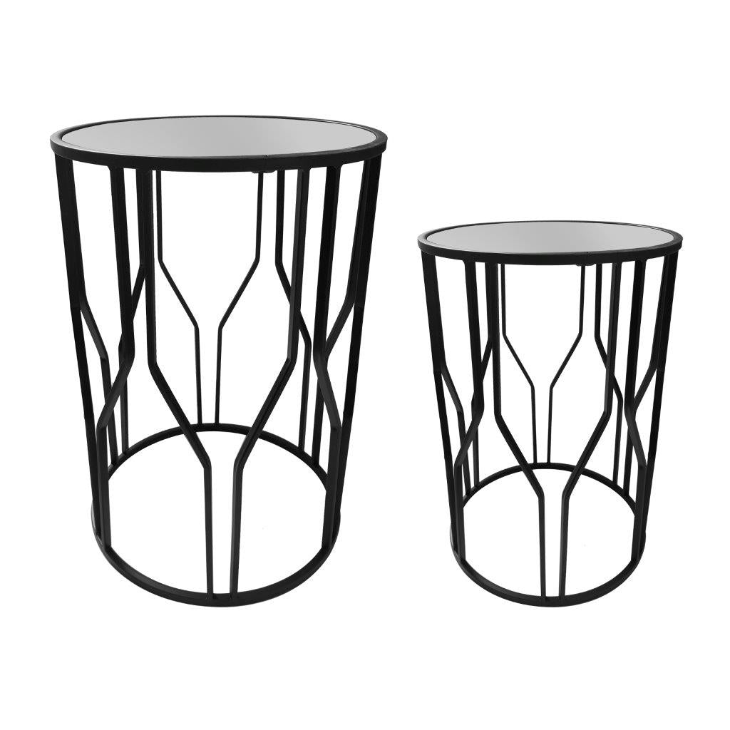 Metal Glasstop Abstract Design Round Side Table Set of 2 38X50/32*45 cm