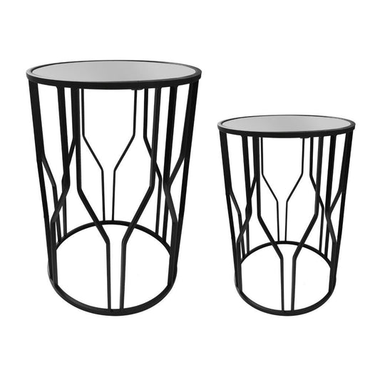 Metal Glasstop Abstract Design Round Side Table Set of 2 38X50/32*45 cm