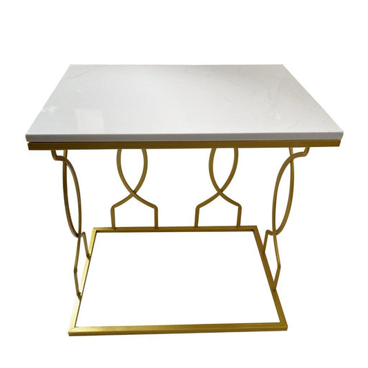 Metal Marbletop Abstract Design Rectangle Side Table Set of 2 48*32*50/28*41*45 cm