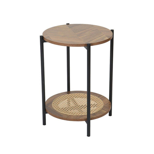 Metal Accent Timber Top Pattern Abstract Design Round Side Table Corner Table  40*40*55 cm