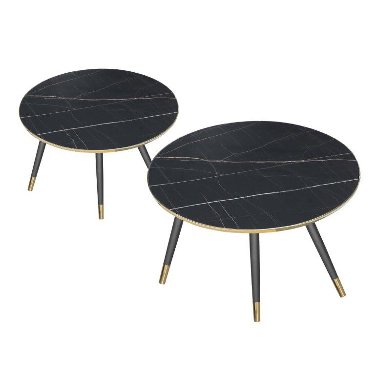Round Gold Metal Accent Nesting Coffee Table Marble Pattern Top Set of 3 Pcs 40*40/50*44/60*48 cm