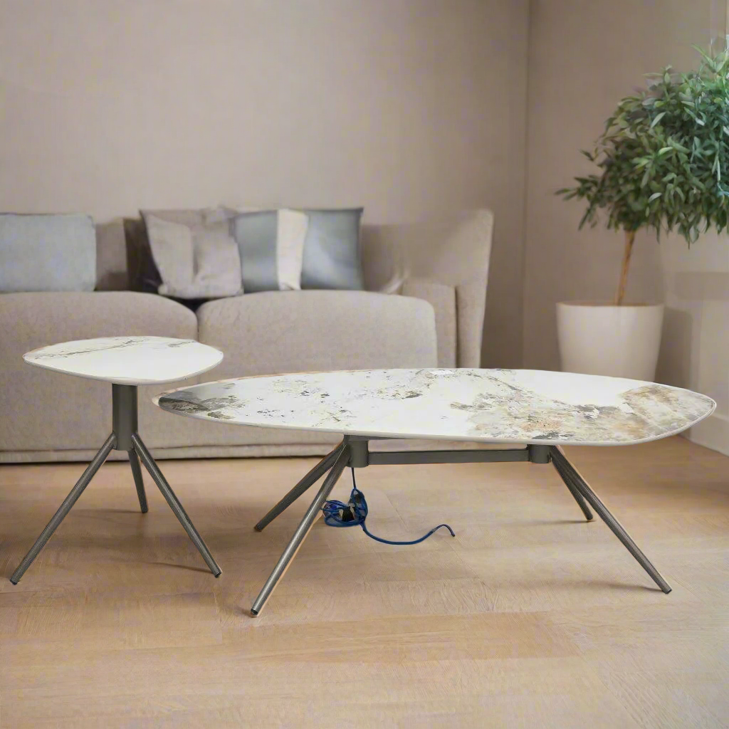 Home Decor Marbletop Metal Centre Table Set of 2 Pcs Living Room Hallway 129*64*42/54*44*50 cm